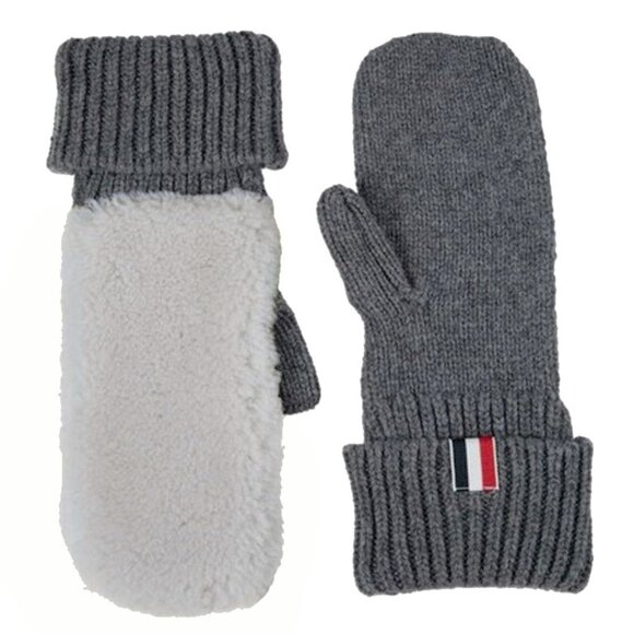 NEW $890 THOM BROWNE Wool & Shearling Mittens! Med or SmGrayMade in Italy